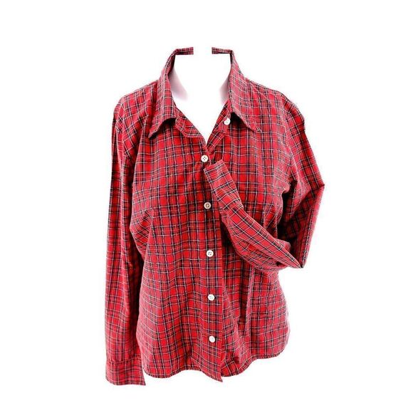 Tommy Hilfiger Red Green Plaid‎ Button Front Dress Shirt Size 10 - Picture 1 of 8